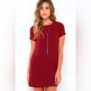 Lulus Shift and Shout Wine Red Shift Dress, XS